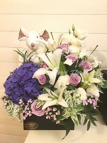 **My Star** Purple Hydrangea, Lily & Rose Flower Box<br>繡球花,百合花及玫瑰花盒-紫色