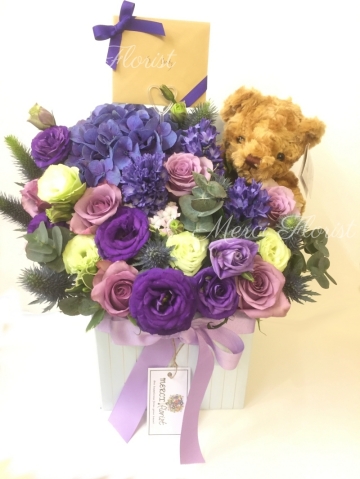 **Violet** Purple Hydrangea & Rose Flower Box<br>玫瑰花及繡球花花盒-紫色